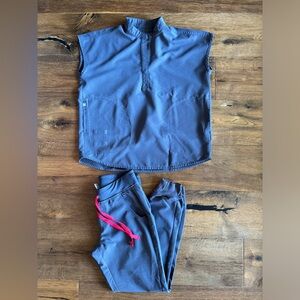 Figs Scrub Set Rafaela - Mandarin Collar Top & Zamora Joggers XS in Charcoal.